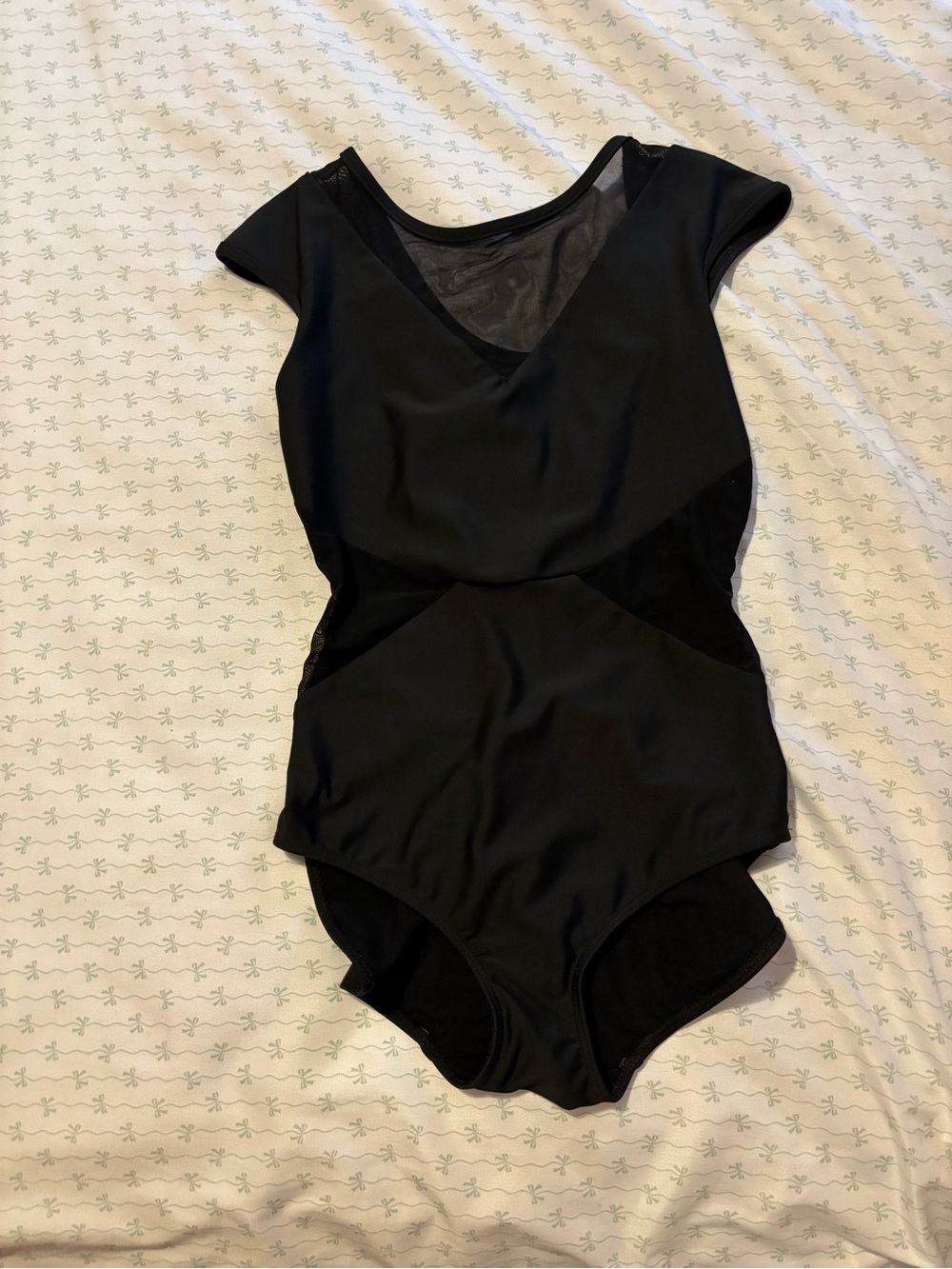 Black Women's Cap Sleeve Bodysuit with Sheer Detail Leotard Five Dancewear
